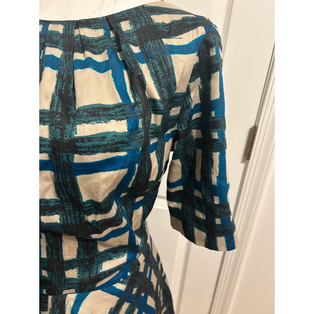 Boden Amy sz 10 plaid trad wife retro feel dress blue green fit flare preppy - Picture 3 of 11